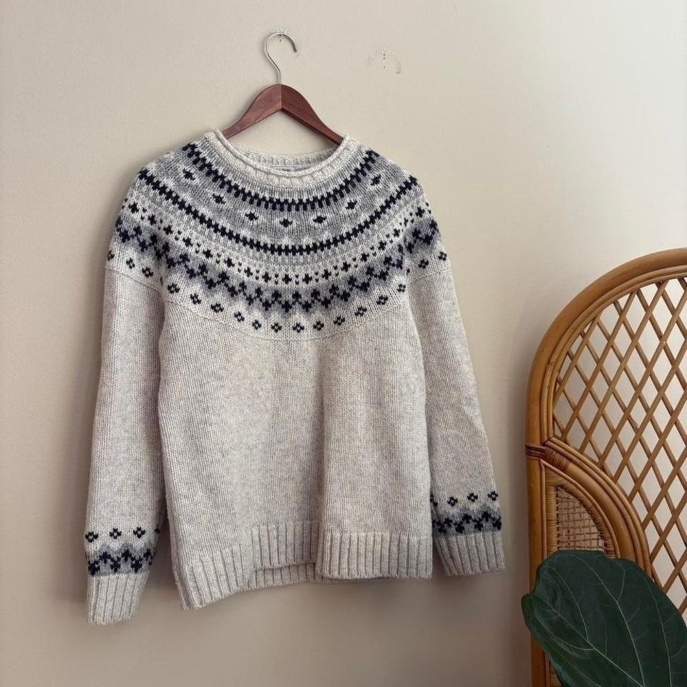 Boho Style L. L. Bean Womens Fair Isle Style Mock Neck Pullover Wool Sweater Sm